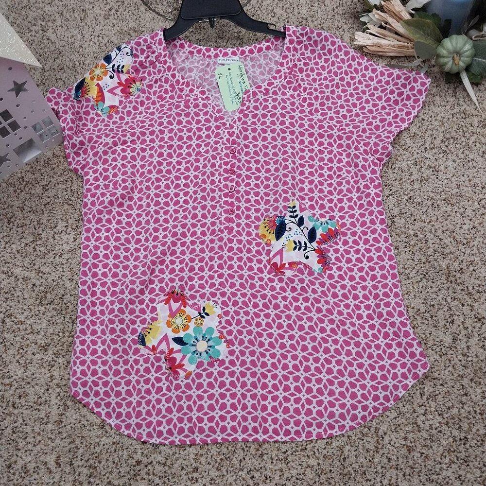 3633 Size XL Kim Rogers Upcycled Pink and White Top. - Picture 1 of 7